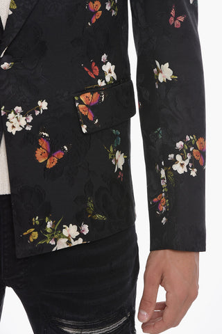 Jacquard BUTTERFLY Single-breasted Blazer with Peak Lapel