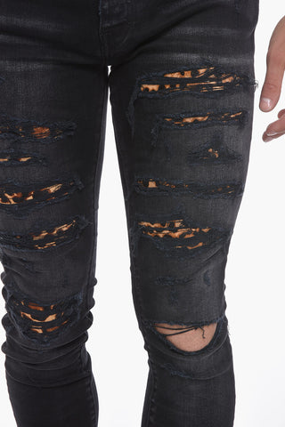 Slim-fitting THRASHER Denims with Leopard Pony-skin Details 14cm
