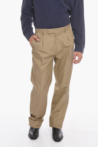 Cotton-poplin Single-pleated Pants with Relax fit