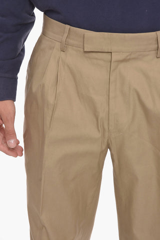 Cotton-poplin Single-pleated Pants with Relax fit