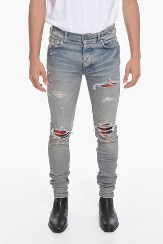 Skinny PLAID MIX1 Vintage-effect Denims with Patch Details 14,5cm