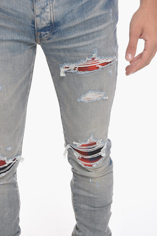Skinny PLAID MIX1 Vintage-effect Denims with Patch Details 14,5cm