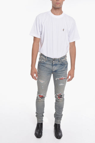 Skinny PLAID MIX1 Vintage-effect Denims with Patch Details 14,5cm