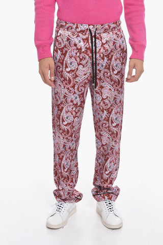 Pantaloni Pigiama in Satin di Viscosa con Stampa Paisley