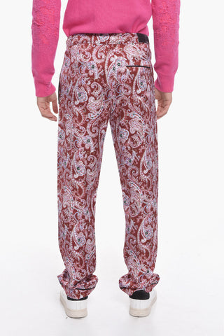 Pantaloni Pigiama in Satin di Viscosa con Stampa Paisley