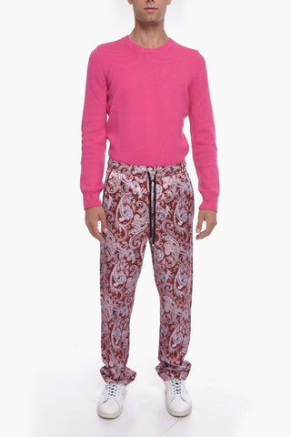 Pantaloni Pigiama in Satin di Viscosa con Stampa Paisley
