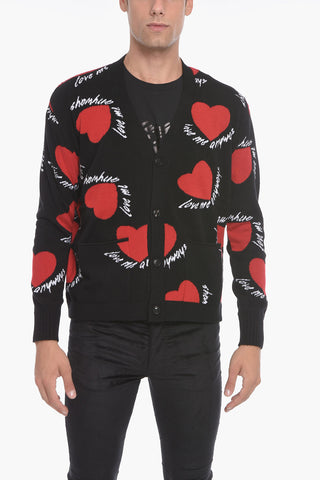Cashmere Cardigan with Hearts Print