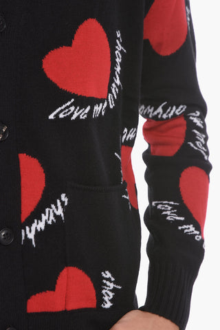 Cashmere Cardigan with Hearts Print