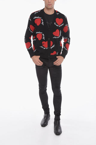Cashmere Cardigan with Hearts Print