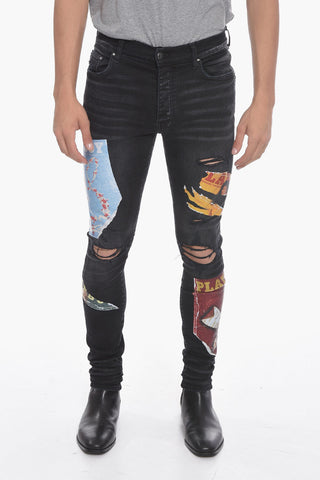 PLAYBOY Distressed Skinny Denims with Print 14cm