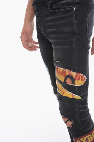 PLAYBOY Distressed Skinny Denims with Print 14cm