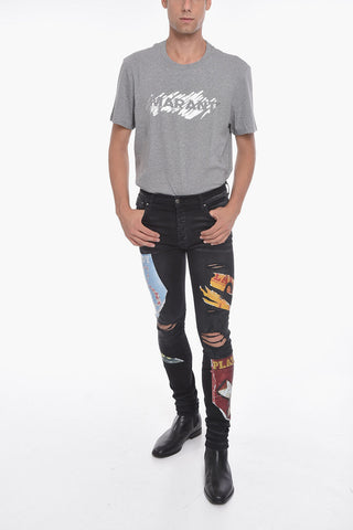 PLAYBOY Distressed Skinny Denims with Print 14cm