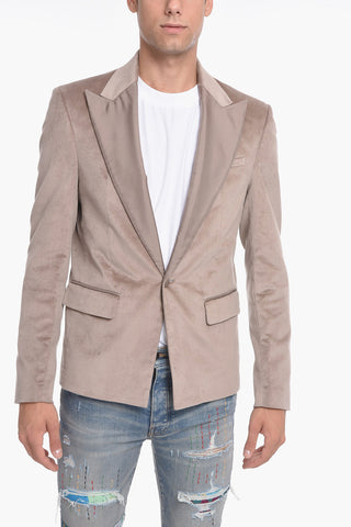 Velour Single-breasted Blazer with Peak Lapel