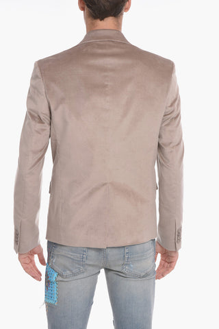 Velour Single-breasted Blazer with Peak Lapel