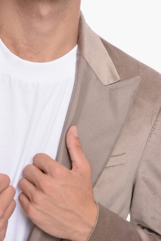 Velour Single-breasted Blazer with Peak Lapel