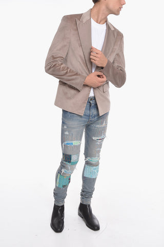 Velour Single-breasted Blazer with Peak Lapel