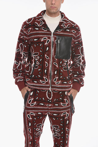 Fleeced Jacket in BANDANA Motif with Leather Details