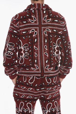 Fleeced Jacket in BANDANA Motif with Leather Details