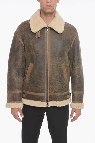 Distressed Leather Shearling Jacket
