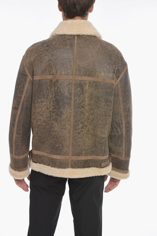 Distressed Leather Shearling Jacket