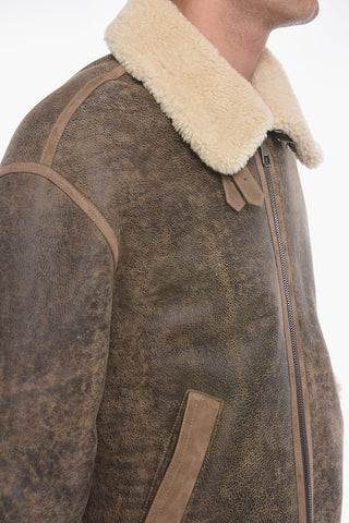 Distressed Leather Shearling Jacket