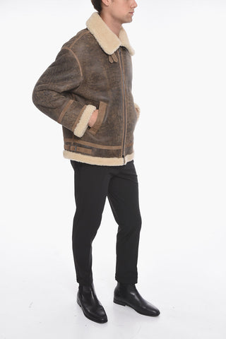 Distressed Leather Shearling Jacket