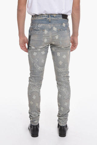 Vintage-effect Skinny Denims with Flocked BANDANA Motif 15cm