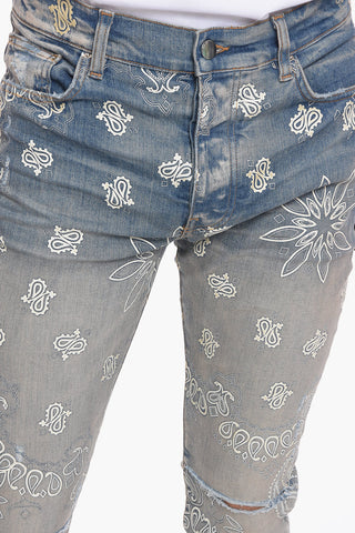 Vintage-effect Skinny Denims with Flocked BANDANA Motif 15cm