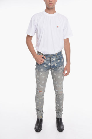 Vintage-effect Skinny Denims with Flocked BANDANA Motif 15cm