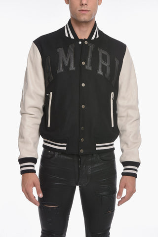 Bomber Varsity Logata con Maniche in Pelle