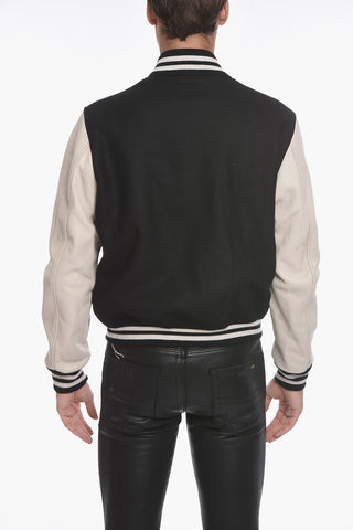 Bomber Varsity Logata con Maniche in Pelle