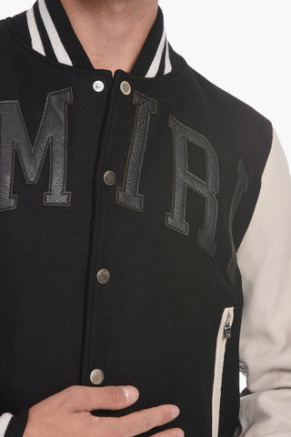 Bomber Varsity Logata con Maniche in Pelle