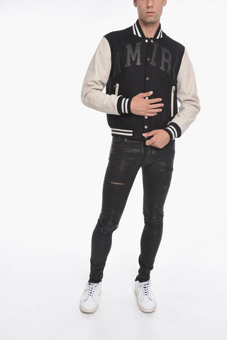 Bomber Varsity Logata con Maniche in Pelle