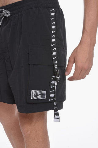 SWIM Solid-Color Boxer Swim Trunks with Logo Side Band