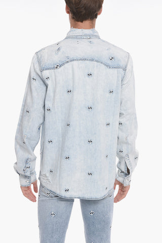 Denim Shirt with Embroidered Paisley Motif
