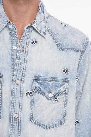 Denim Shirt with Embroidered Paisley Motif