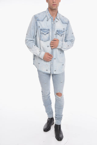 Denim Shirt with Embroidered Paisley Motif