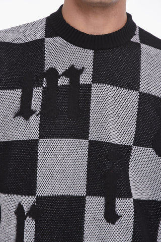 Cashmere Logoed Sweather with Check Pattern