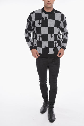 Cashmere Logoed Sweather with Check Pattern