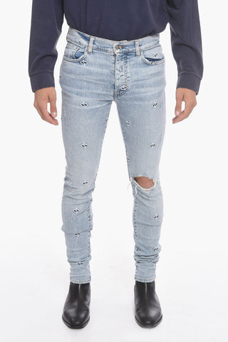 Distressed Skinny Denims with Embroidered Paisley Motif 14cm