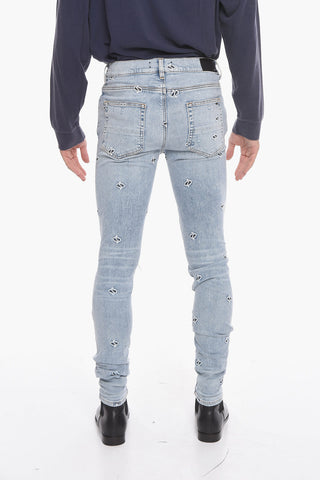 Distressed Skinny Denims with Embroidered Paisley Motif 14cm