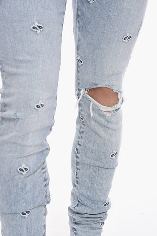 Distressed Skinny Denims with Embroidered Paisley Motif 14cm