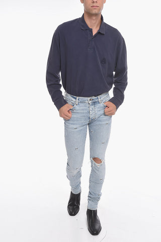 Distressed Skinny Denims with Embroidered Paisley Motif 14cm