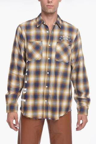 Camicia Plaid Check con Stampa STAR e Fondo a Taglio Vivo