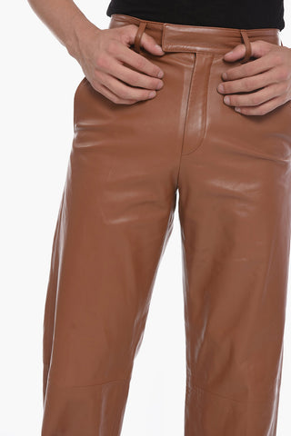 Soft-leather High-waisted Baggy Pants