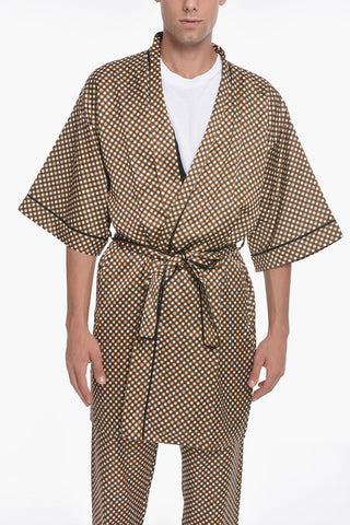 Viscose-satin POKER CHIP Robe Coat with Belt