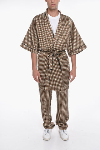 Viscose-satin POKER CHIP Robe Coat with Belt
