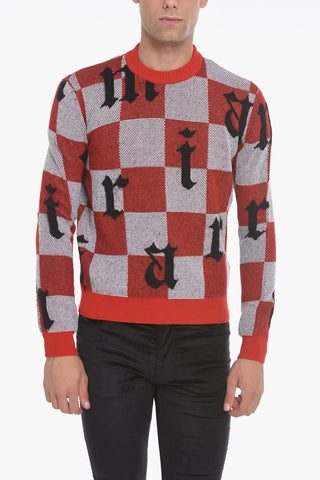 Maglia in Cashmere Logata con Fantasia a Quadri