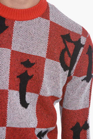 Maglia in Cashmere Logata con Fantasia a Quadri