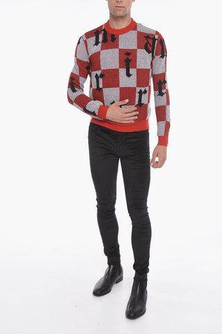 Maglia in Cashmere Logata con Fantasia a Quadri